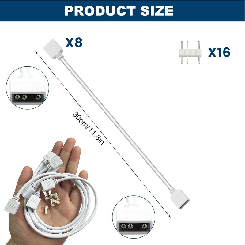 TNJPSEK 3Pin ARGB Spliter Cables with Male Pins, Female to Female Addressable RGB Spliter Extension Cable, 3-Pin RGB Splitter for 5V Computer Chassis PC Fans CPU Coolers Heat Sink (1-to-1 White 8Pcs) - Image 4